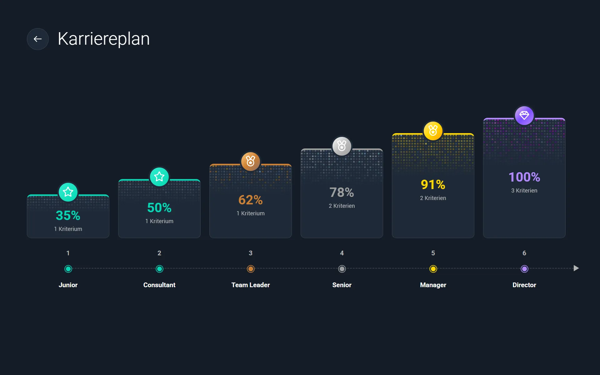 Karriereplan mit Stufen von Noob bis Director