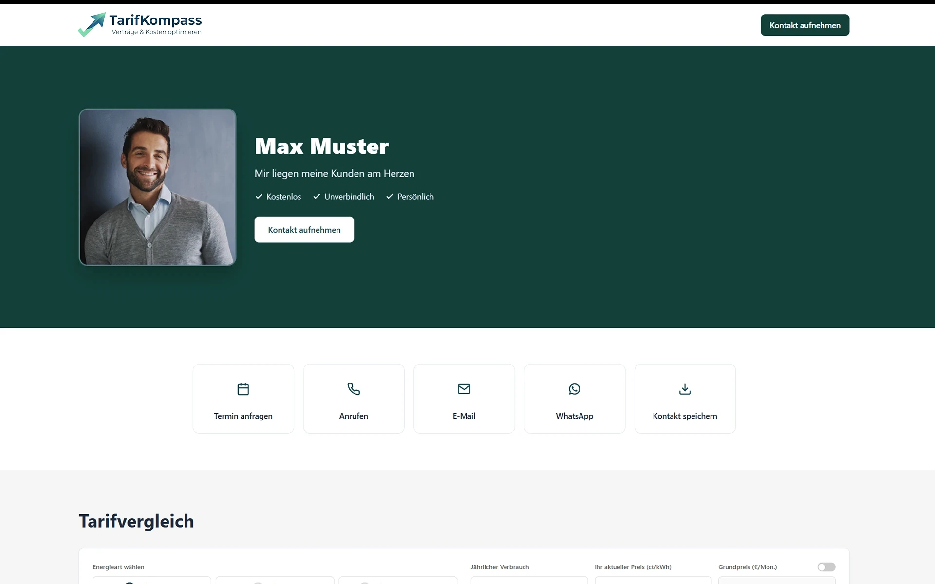 Partner-Landingpage Editor mit Live-Vorschau
